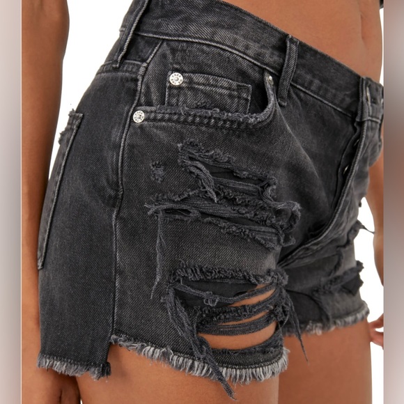 We The Free Distressed High Waist Denim Shorts Women 25 Black Wash Button Fly - Picture 1 of 15